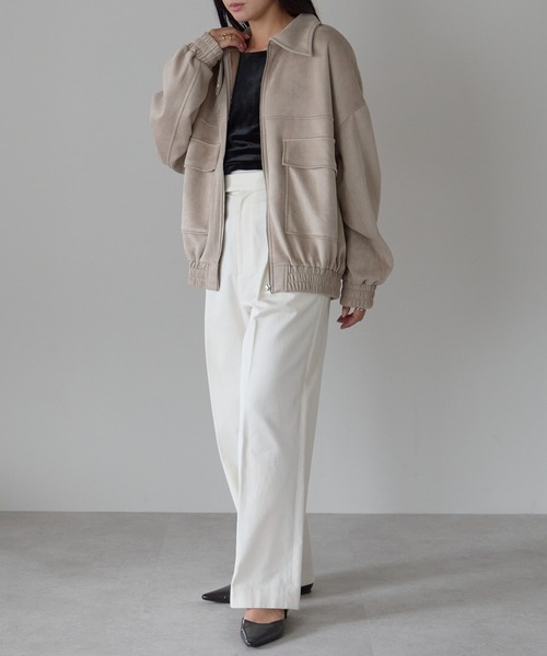 Fizz（フィズ）の「2wayカラー　スウェードポンチフライトジャケット（ブルゾン・レディース・アイボリー/ブラック/グレイッシュベージュ/ピンクベージュ/スミクロ・M）」の17枚目の写真