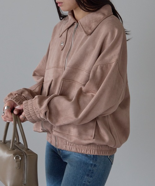 Fizz（フィズ）の「2wayカラー　スウェードポンチフライトジャケット（ブルゾン・レディース・アイボリー/ブラック/グレイッシュベージュ/ピンクベージュ/スミクロ・M）」の15枚目の写真