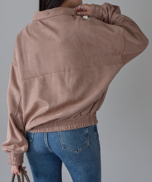 Fizz（フィズ）の「2wayカラー　スウェードポンチフライトジャケット（ブルゾン・レディース・アイボリー/ブラック/グレイッシュベージュ/ピンクベージュ/スミクロ・M）」の14枚目の写真