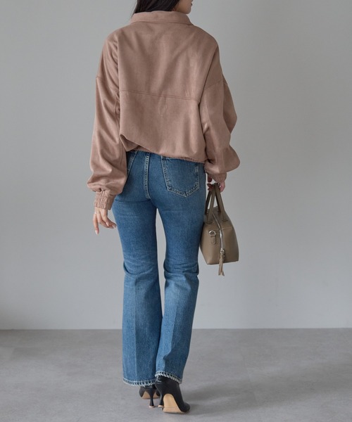 Fizz（フィズ）の「2wayカラー　スウェードポンチフライトジャケット（ブルゾン・レディース・アイボリー/ブラック/グレイッシュベージュ/ピンクベージュ/スミクロ・M）」の11枚目の写真