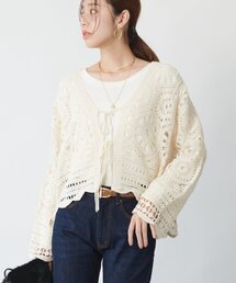 un dix cors | 《大人フェミニンな透け感カーデ》クロシェ長袖カーデ(カーディガン/ボレロ)