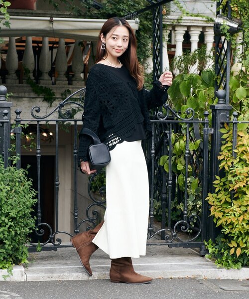 un dix cors（アンディコール）の「《大人フェミニンな透け感カーデ》クロシェ長袖カーデ（カーディガン/ボレロ・レディース・アイボリー/ブラック・FREE）」の12枚目の写真