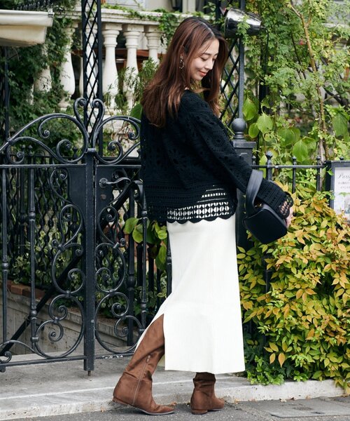 un dix cors（アンディコール）の「《大人フェミニンな透け感カーデ》クロシェ長袖カーデ（カーディガン/ボレロ・レディース・アイボリー/ブラック・FREE）」の11枚目の写真