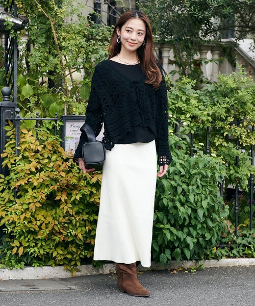 un dix cors（アンディコール）の「《大人フェミニンな透け感カーデ》クロシェ長袖カーデ（カーディガン/ボレロ・レディース・アイボリー/ブラック・FREE）」の10枚目の写真