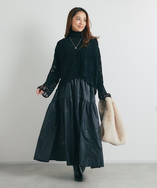 un dix cors（アンディコール）の「《大人フェミニンな透け感カーデ》クロシェ長袖カーデ（カーディガン/ボレロ・レディース・アイボリー/ブラック・FREE）」の9枚目の写真