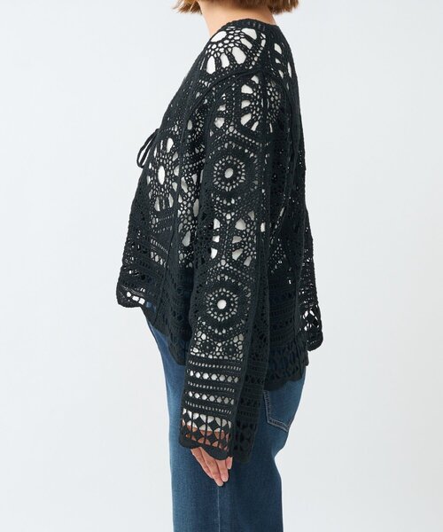 un dix cors（アンディコール）の「《大人フェミニンな透け感カーデ》クロシェ長袖カーデ（カーディガン/ボレロ・レディース・アイボリー/ブラック・FREE）」の7枚目の写真