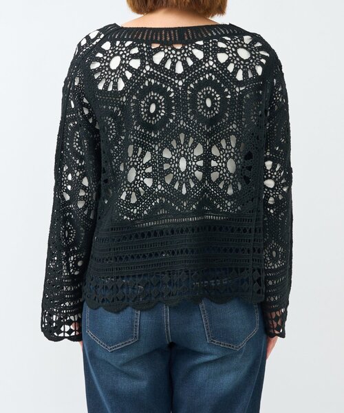 un dix cors（アンディコール）の「《大人フェミニンな透け感カーデ》クロシェ長袖カーデ（カーディガン/ボレロ・レディース・アイボリー/ブラック・FREE）」の6枚目の写真