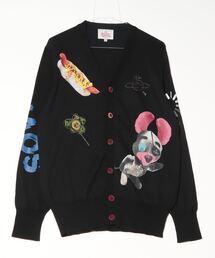 HAND WRITING STITCH ORB V NECK CARDIGAN with MUFFLER