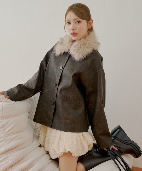 セール】ファー取り外しレザールーズシャツジャケット（その他