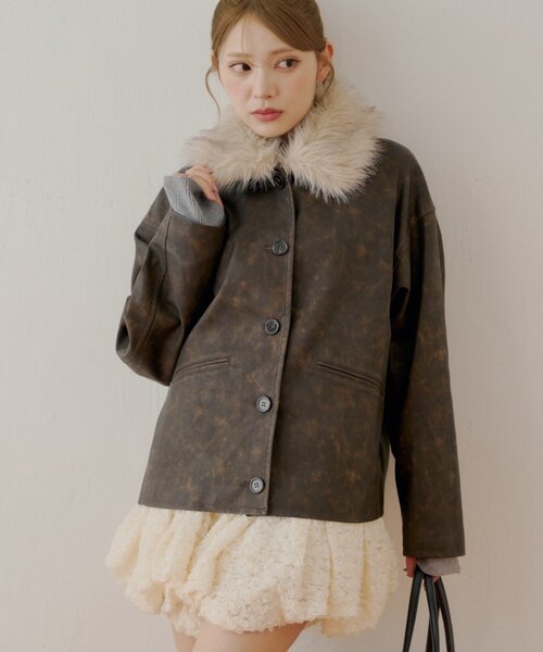 cozyworldwideLEATHER JACKET ファー取り外し可 ファー取り外しレザールーズシャツジャケット（その他アウター