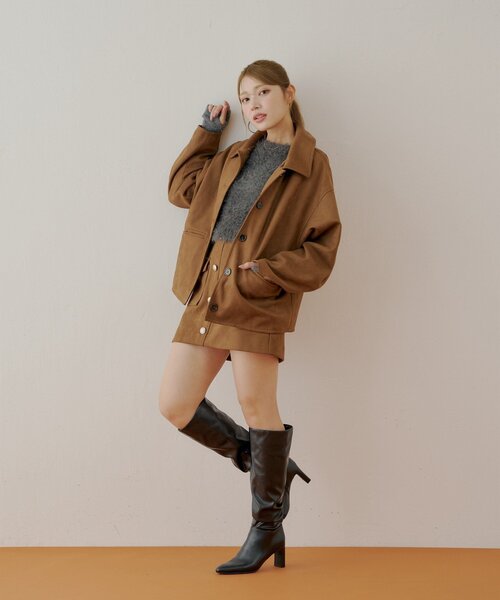 セール】ファー取り外しレザールーズシャツジャケット（その他