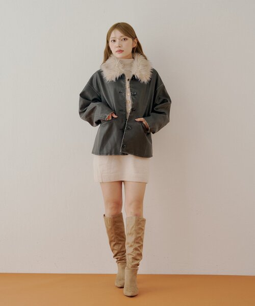 セール】ファー取り外しレザールーズシャツジャケット（その他