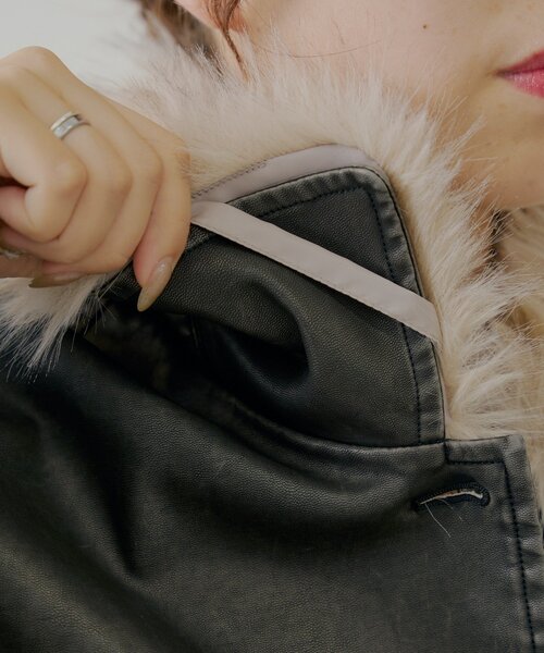 セール】ファー取り外しレザールーズシャツジャケット（その他アウター