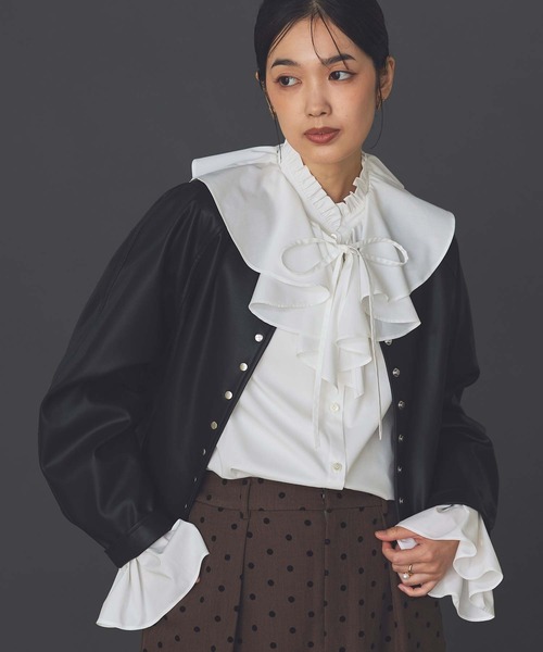 Gready Brilliant(グレディブリリアン)の「LUレザークルーネックジャケット(その他アウター・レディース・ブラック・38)」の9枚目の写真