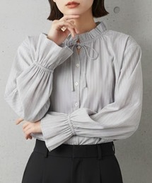 Idnes 上品な甘さをまとう ストライプフリルブラウス