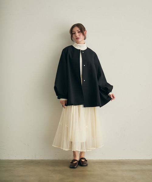 Lunea（ルネア）の「リボンチュールロングスカート（スカート・レディース・ブラック/ブラウン/ホワイト・FREE）」の7枚目の写真