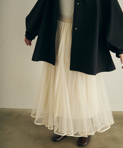 Lunea（ルネア）の「リボンチュールロングスカート（スカート・レディース・ブラック/ブラウン/ホワイト・FREE）」の20枚目の写真