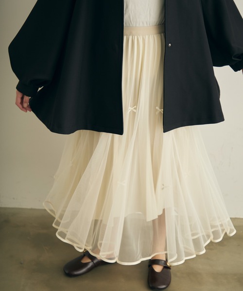 Lunea（ルネア）の「リボンチュールロングスカート（スカート・レディース・ブラック/ブラウン/ホワイト・FREE）」の22枚目の写真