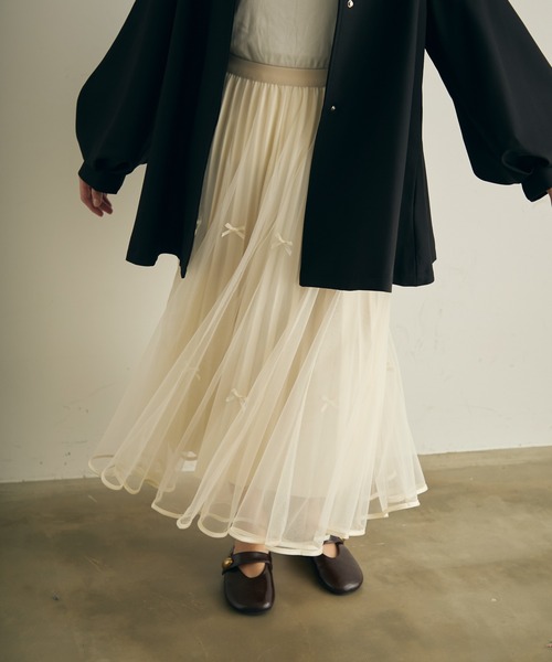 Lunea（ルネア）の「リボンチュールロングスカート（スカート・レディース・ブラック/ブラウン/ホワイト・FREE）」の5枚目の写真