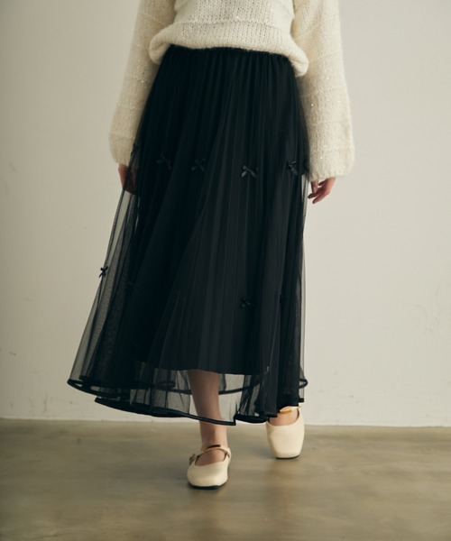 Lunea（ルネア）の「リボンチュールロングスカート（スカート・レディース・ブラック/ブラウン/ホワイト・FREE）」の17枚目の写真