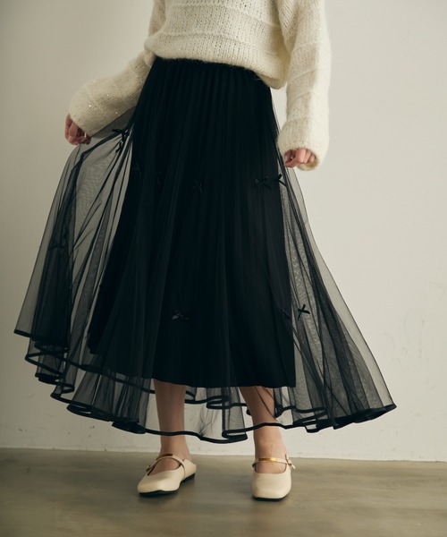 Lunea（ルネア）の「リボンチュールロングスカート（スカート・レディース・ブラック/ブラウン/ホワイト・FREE）」の15枚目の写真