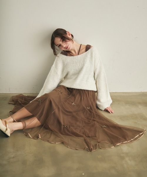 Lunea（ルネア）の「リボンチュールロングスカート（スカート・レディース・ブラック/ブラウン/ホワイト・FREE）」の18枚目の写真