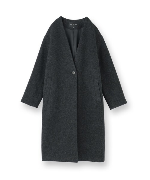 INDIVI（インディヴィ）の「【軽量／ウール混】ライトフォルム ロングコート（ノーカラーコート・レディース・ライトグレー系8/グレー系その他7/ベージュ系9・05/13/15 /36/38/40/03）」の4枚目の写真