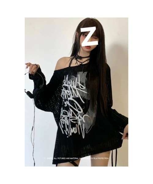 Ritzy(リッツィー)の「Y2K ロゴプリント 長袖(Tシャツ/カットソー・レディース・ホワイト/ブラック・FREE)」の6枚目の写真