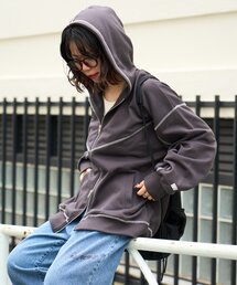 NUNIFE（ユニフィー）の「【NUNIFE】配色ステッチBIGパーカー（パーカー・レディース）」