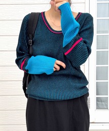 Q | リブリブラインUネックニット(ニット/セーター)