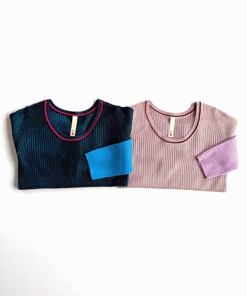 Q（キュー）の「リブリブラインUネックニット（ニット/セーター・レディース・ブラック/スモークピンク/ライトグレー・MEDIUM）」の10枚目の写真