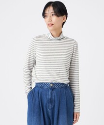 【ウォッシャブル】ハーフミラノリブボーダーハイネックプルオーバー