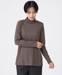 【ウォッシャブル】ハーフミラノリブボーダーハイネックプルオーバー