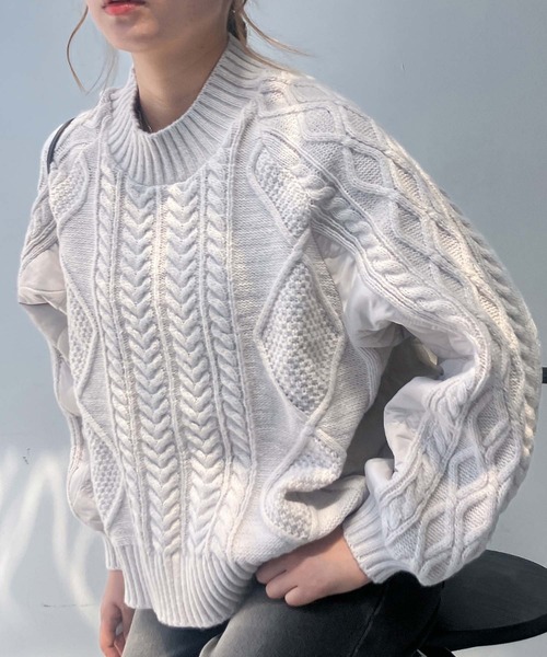 セール】♪アランとキルティングデザイン ニットプルオーバー（ニット