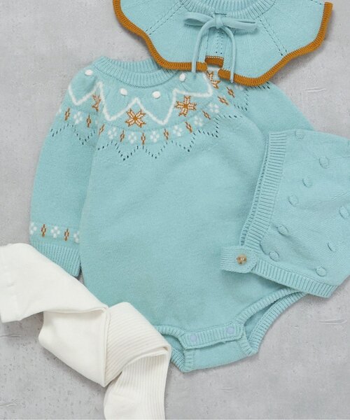 apres les cours(アプレレクール)の「ノルディックニットボディースーツ(ロンパース・キッズ・ピンク/ミント・70/80)」の2枚目の写真