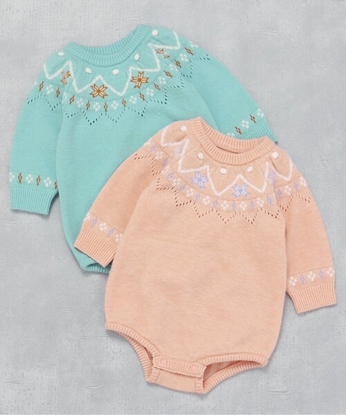 apres les cours(アプレレクール)の「ノルディックニットボディースーツ(ロンパース・キッズ・ピンク/ミント・70/80)」の3枚目の写真