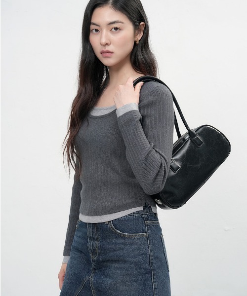 GENERAL IDEA（ジェネラルアイデア）の「double layered long sleeve knit ダブルレイヤードロングスリーブニット（ニット/セーター・レディース・アイボリー/ブラック/チャコール・M/S/L）」の3枚目の写真