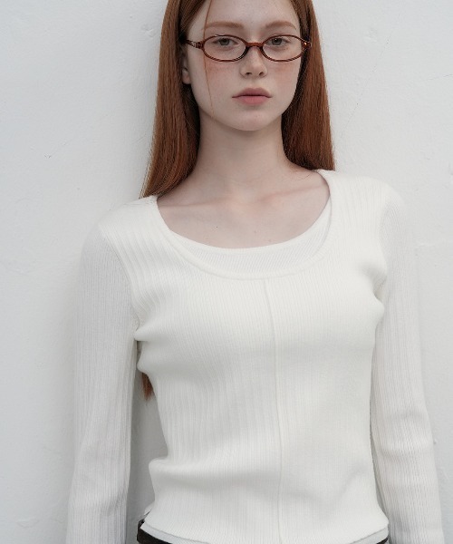 GENERAL IDEA（ジェネラルアイデア）の「double layered long sleeve knit ダブルレイヤードロングスリーブニット（ニット/セーター・レディース・アイボリー/ブラック/チャコール・M/S/L）」の5枚目の写真