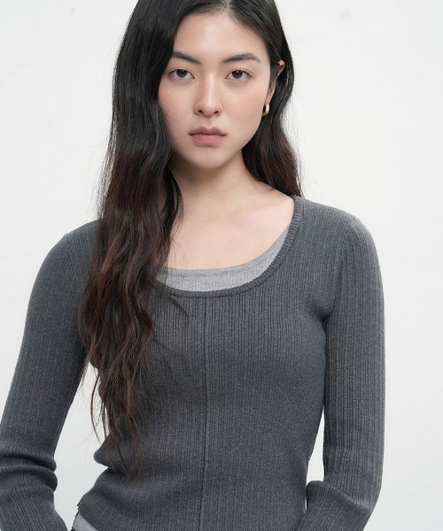 GENERAL IDEA（ジェネラルアイデア）の「double layered long sleeve knit ダブルレイヤードロングスリーブニット（ニット/セーター・レディース・アイボリー/ブラック/チャコール・M/S/L）」の21枚目の写真