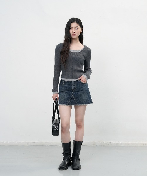 GENERAL IDEA（ジェネラルアイデア）の「double layered long sleeve knit ダブルレイヤードロングスリーブニット（ニット/セーター・レディース・アイボリー/ブラック/チャコール・M/S/L）」の22枚目の写真