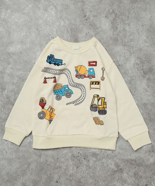 SUNDAYS SUN(サンデイズ サン)の「ポケットつきプリントトレーナー(こうじげんばのはたらくくるま)(スウェット・キッズ・アイボリー/ブルー・90/100/110/120/130/80)」の2枚目の写真