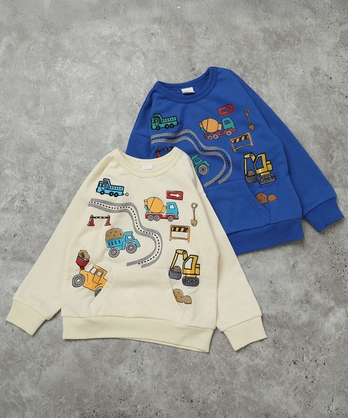 SUNDAYS SUN(サンデイズ サン)の「ポケットつきプリントトレーナー(こうじげんばのはたらくくるま)(スウェット・キッズ・アイボリー/ブルー・90/100/110/120/130/80)」の7枚目の写真