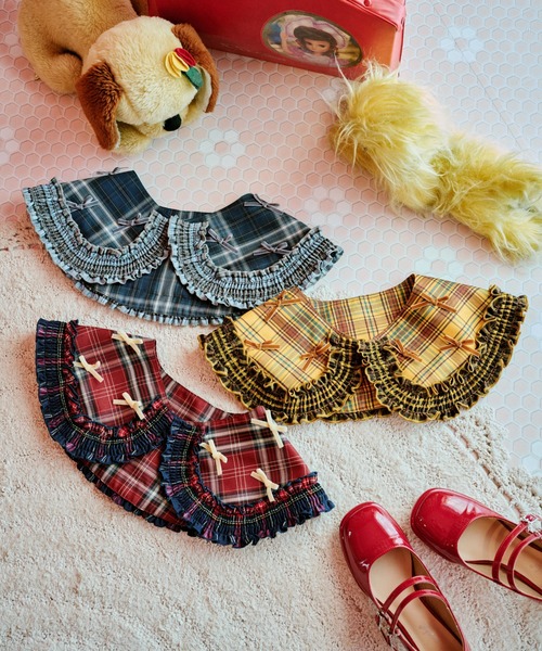 kutir（クティール）の「【クティールとレトロ】リボンたっぷりダブルチェック付け襟（付け襟・レディース・レッド/イエロー/ブルー・FREE）」の4枚目の写真