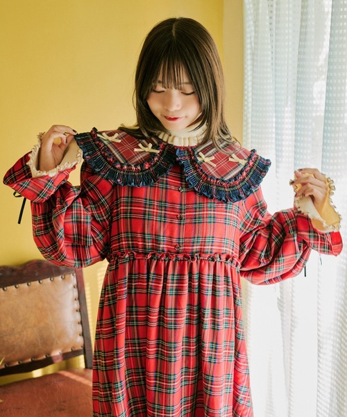 kutir（クティール）の「【クティールとレトロ】リボンたっぷりダブルチェック付け襟（付け襟・レディース・レッド/イエロー/ブルー・FREE）」の18枚目の写真