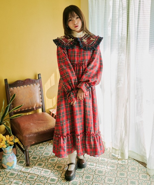 kutir（クティール）の「【クティールとレトロ】リボンたっぷりダブルチェック付け襟（付け襟・レディース・レッド/イエロー/ブルー・FREE）」の20枚目の写真