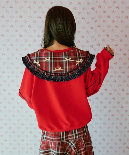 kutir（クティール）の「【クティールとレトロ】リボンたっぷりダブルチェック付け襟（付け襟・レディース・レッド/イエロー/ブルー・FREE）」の13枚目の写真