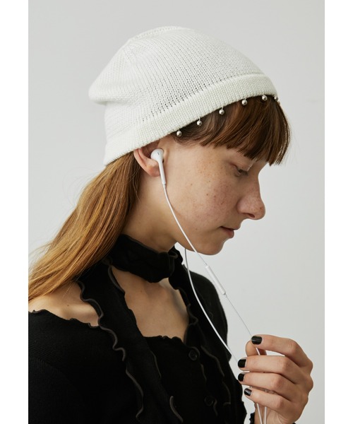uyu.（ウユ）の「パール付きリブニットビーニー（ニットキャップ/ビーニー・レディース・ブラック/グレー/アイボリー・FREE）」の4枚目の写真