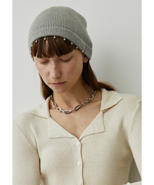 uyu.（ウユ）の「パール付きリブニットビーニー（ニットキャップ/ビーニー・レディース・ブラック/グレー/アイボリー・FREE）」の9枚目の写真