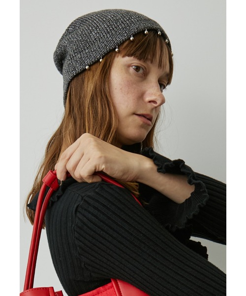 uyu.（ウユ）の「パール付きリブニットビーニー（ニットキャップ/ビーニー・レディース・ブラック/グレー/アイボリー・FREE）」の6枚目の写真