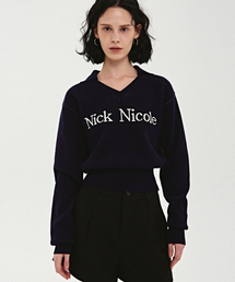 NICOLE COLOR BLOCK COLLAR KNIT_NAVY